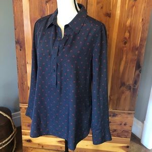 Ann Taylor Navy/Red Lucky Horseshoe Blouse- S